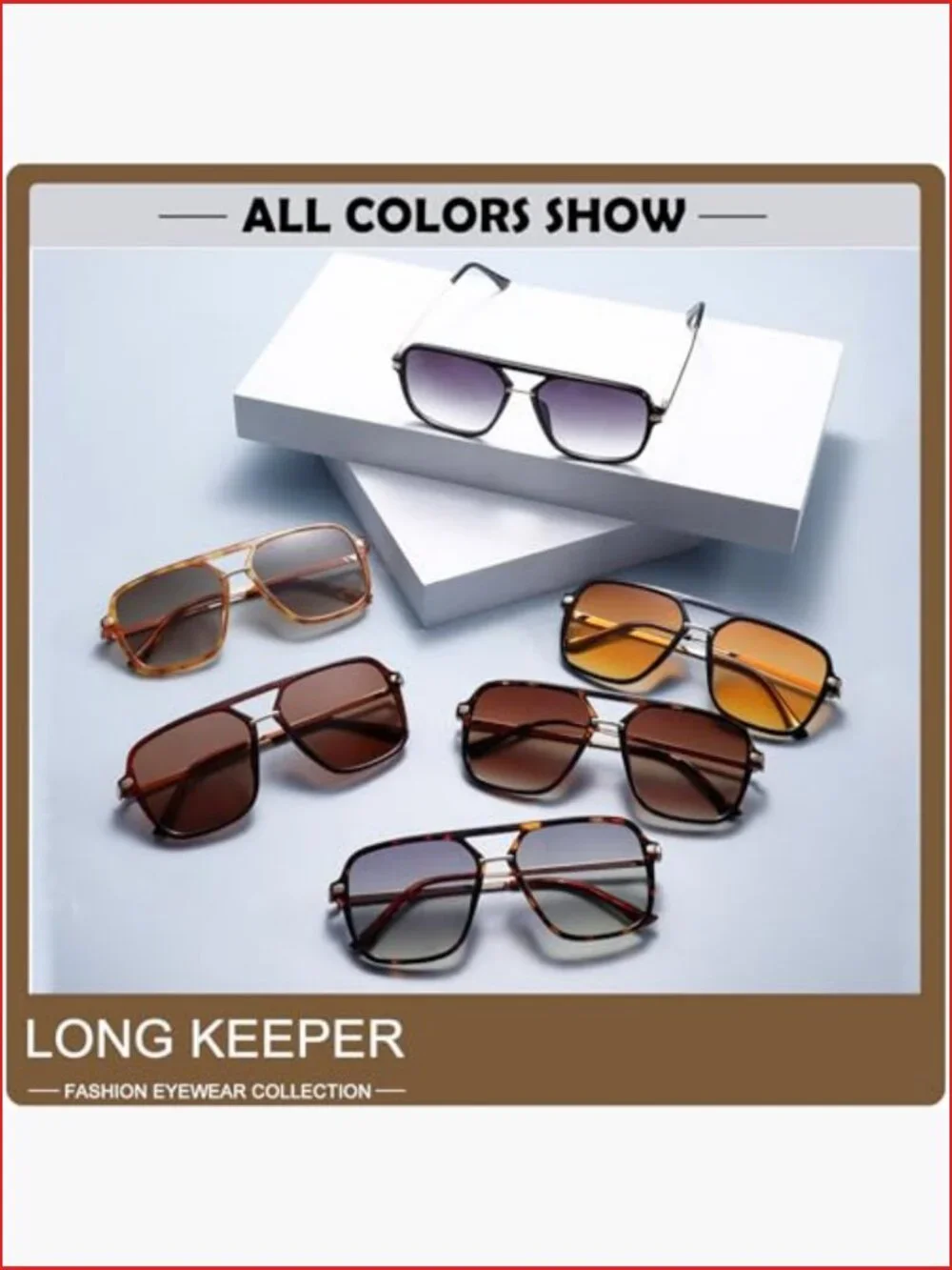 Retro Double Bridge Square Sunglasses UV400 Pilot Style Plastic Frame